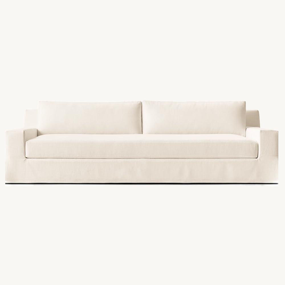 Modern Slipcovered Sofa with One-Piece Easy Removable Washable Fabric Cover, Minimalist Upholstered Deep Seat Cloud Couch for Living Room 2 Seater/Loveseat 80" Width with Ottoman