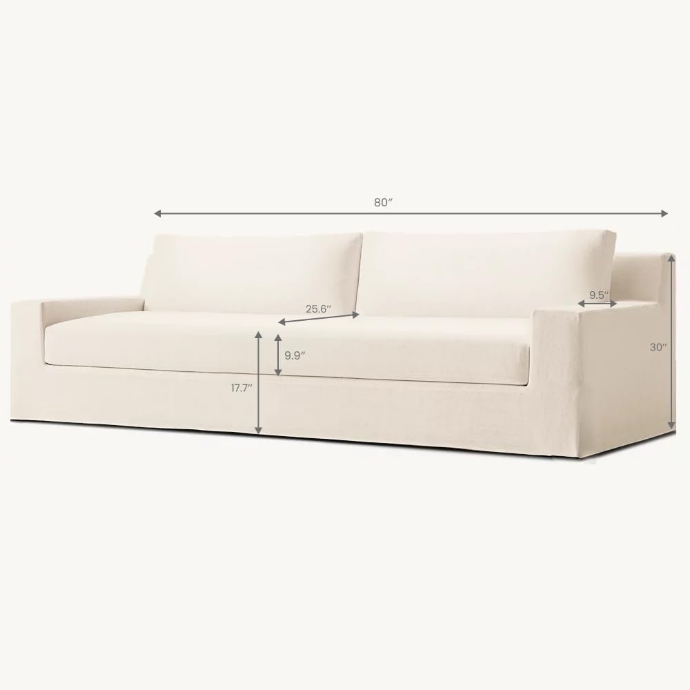 Modern Slipcovered Sofa with One-Piece Easy Removable Washable Fabric Cover, Minimalist Upholstered Deep Seat Cloud Couch for Living Room 2 Seater/Loveseat 80" Width with Ottoman