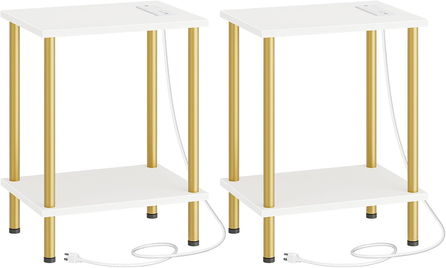 HOOBRO Side Table with Charging Station, Set of 2 End Tables with USB Port and Outlets, Nightstand with 2-Layer Storage Shelves for Small Spaces, Living Room, Bedroom, Rustic Brown BF09UBZP201