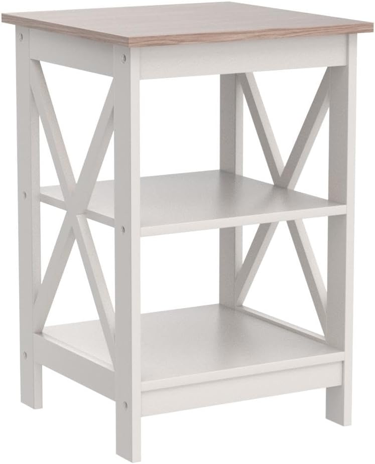 Sophia & William End Tables Bedroom Set of 2, Farmhouse Sofa Side Table with Storage Shelves, Ivory