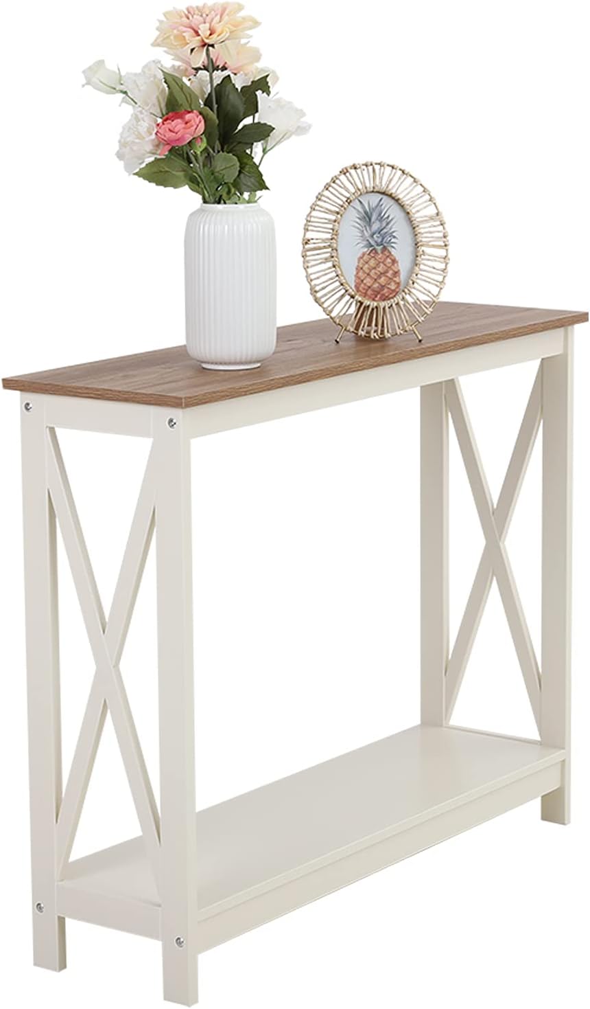 Sophia & William End Tables Bedroom Set of 2, Farmhouse Sofa Side Table with Storage Shelves, Ivory