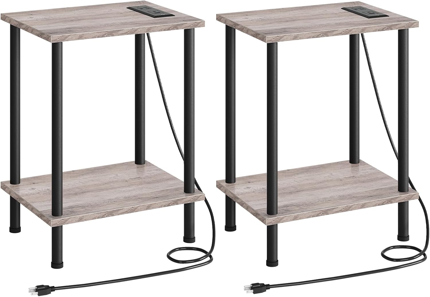 HOOBRO Side Table with Charging Station, Set of 2 End Tables with USB Port and Outlets, Nightstand with 2-Layer Storage Shelves for Small Spaces, Living Room, Bedroom, Rustic Brown BF09UBZP201