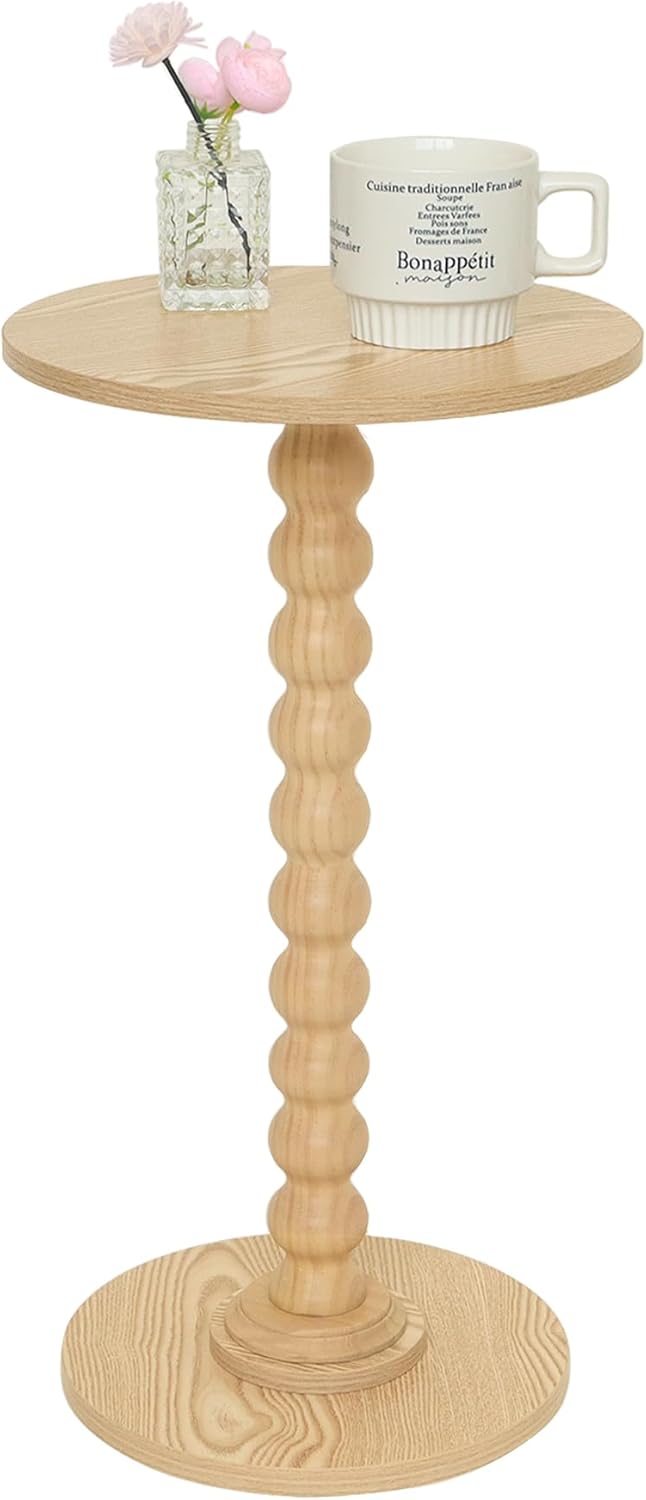 Round Side Table, Small Drink Table for Small Spaces, Modern Accent Nightstand with Solid Wood Leg for Living Room, Bedroom, Corners, and Office (Rustic Brown)