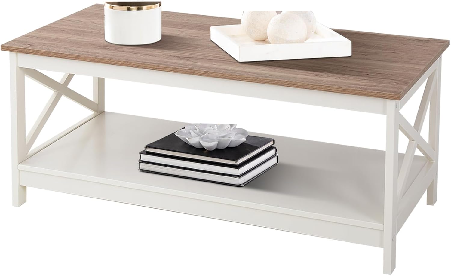 Sophia & William End Tables Bedroom Set of 2, Farmhouse Sofa Side Table with Storage Shelves, Ivory