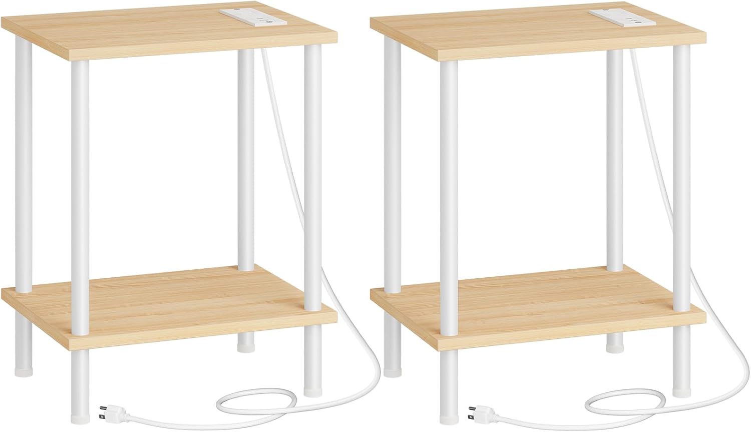 HOOBRO Side Table with Charging Station, Set of 2 End Tables with USB Port and Outlets, Nightstand with 2-Layer Storage Shelves for Small Spaces, Living Room, Bedroom, Rustic Brown BF09UBZP201