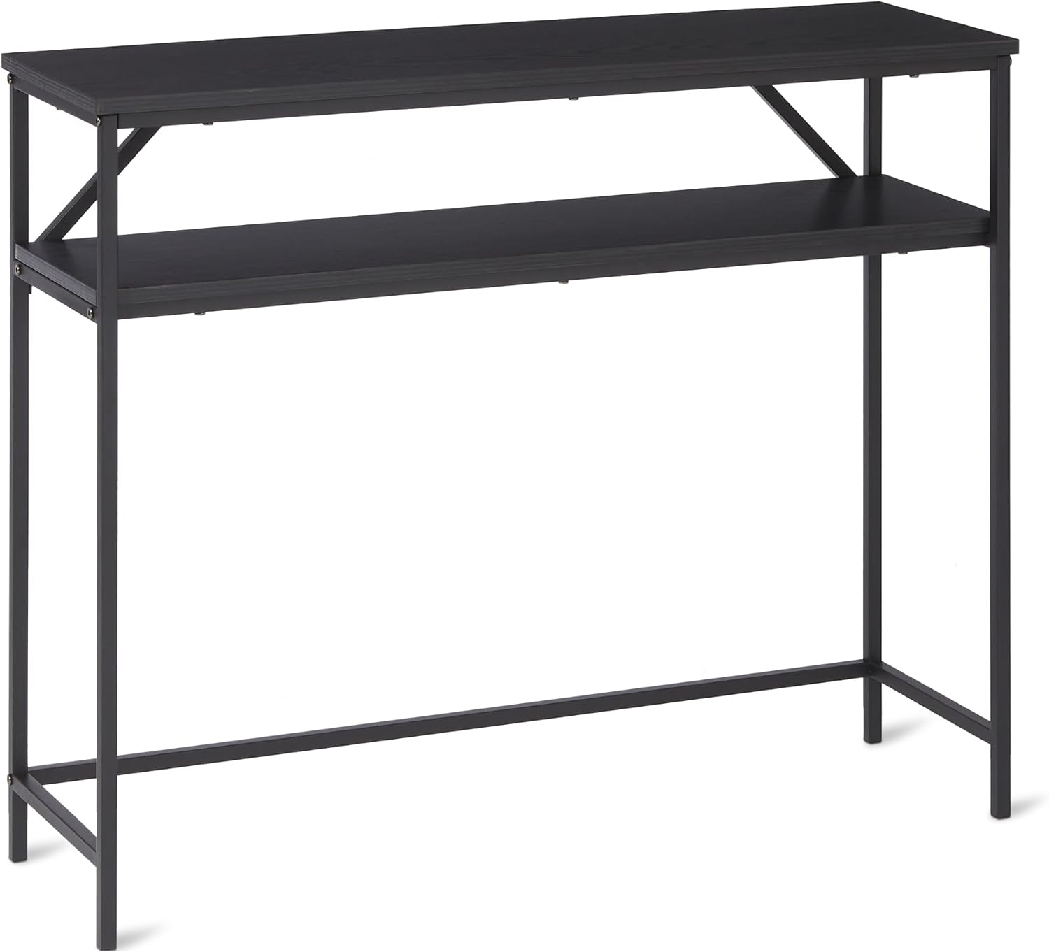 Amazon Basics - End Table with Bottom Shelf, Living Room Side Table, Steel Frame, Wooden Black