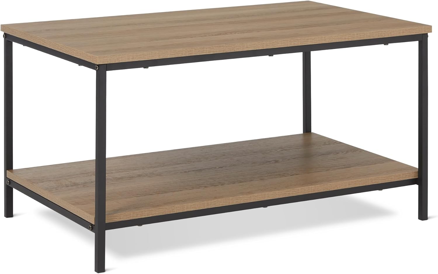 Amazon Basics - End Table with Bottom Shelf, Living Room Side Table, Steel Frame, Wooden Black