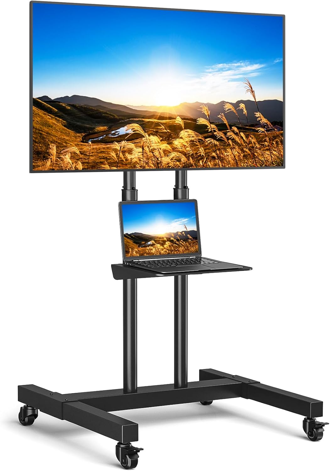 Rfiver Mobile TV Stand for 23-60 Inch LCD LED Flat/Curved Panel Screen TVs up to 88 lbs, Rolling TV Stand with Adjustable Shelf & Tilt, Portable Floor Stand on Wheels for Bedroom, Living Room, Office