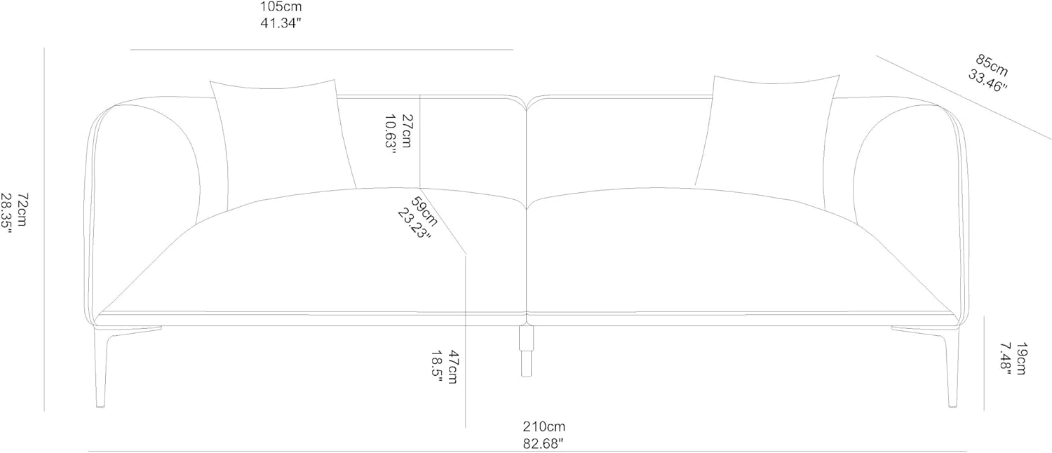 MEETAKING 82.68" Modern Sofa, 3-Seater Deep Seats Tuxedo Couch, Boucle Sofas with 2 Pillows, Minimalist Couches Straight with Metal Legs, High Armrests for Living Room,Bedroom,Home Office (Beige)