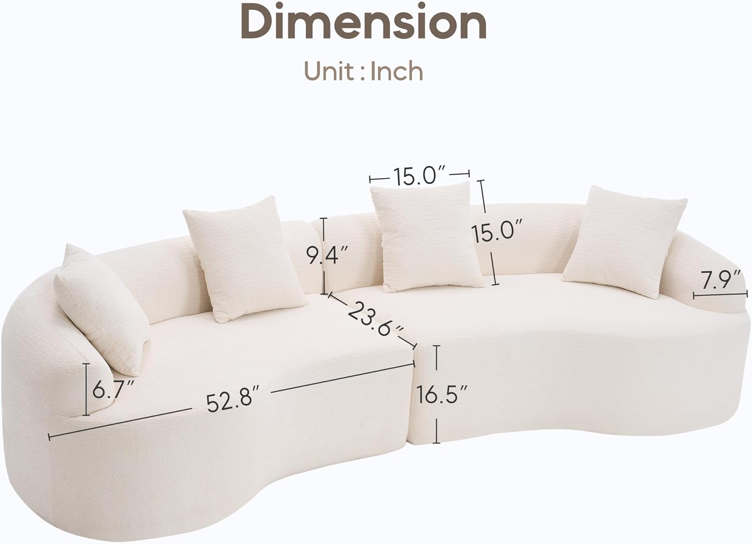 Yoglad 110‘’ Boneless Curved Sofa, Modern Cloud 4-Seater Floor Couch, Minimalist Compression Sofa for Living Room Apartment Studio Office, No Assembly Needed(Chenille, Beige White)