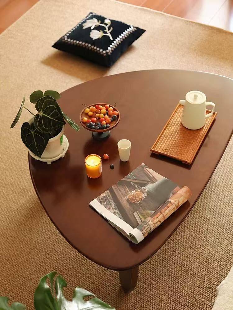 SoulNest Walnut Coffee Table Solid Wood Coffee Table Oval Triangle Morden Walnut Mid Century Pottery Wooden Coffee Tables Barn Tea Table (Triangle)