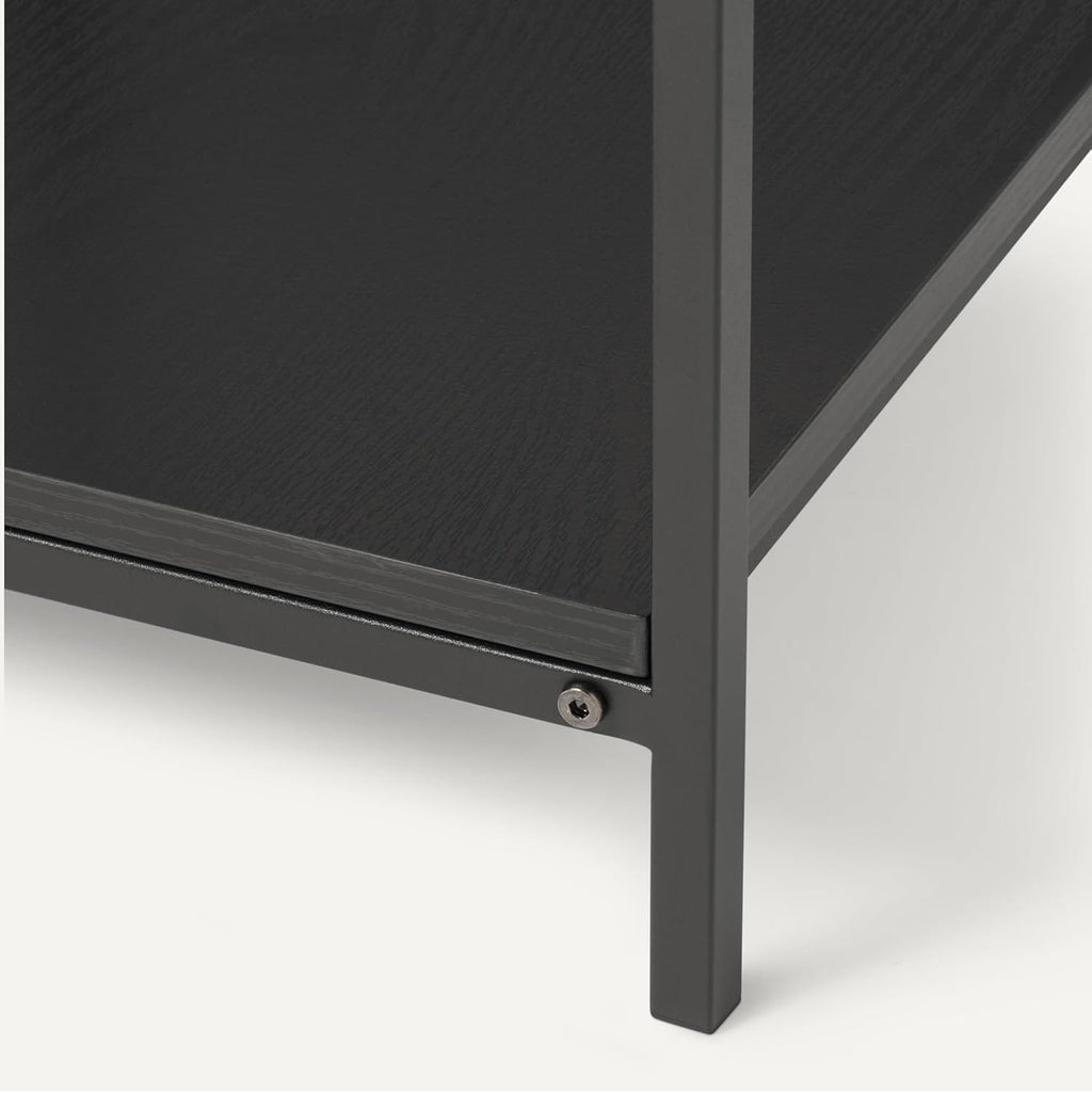 Amazon Basics - End Table with Bottom Shelf, Living Room Side Table, Steel Frame, Wooden Black