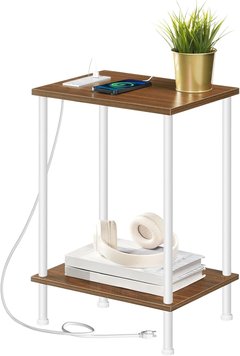 HOOBRO Side Table with Charging Station, Set of 2 End Tables with USB Port and Outlets, Nightstand with 2-Layer Storage Shelves for Small Spaces, Living Room, Bedroom, Rustic Brown BF09UBZP201