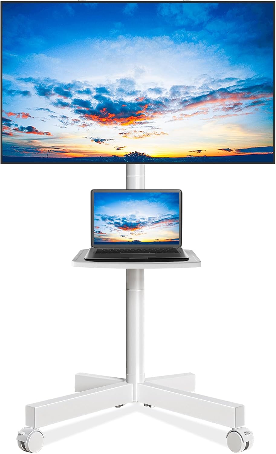 Rfiver Mobile TV Stand for 23-60 Inch LCD LED Flat/Curved Panel Screen TVs up to 88 lbs, Rolling TV Stand with Adjustable Shelf & Tilt, Portable Floor Stand on Wheels for Bedroom, Living Room, Office