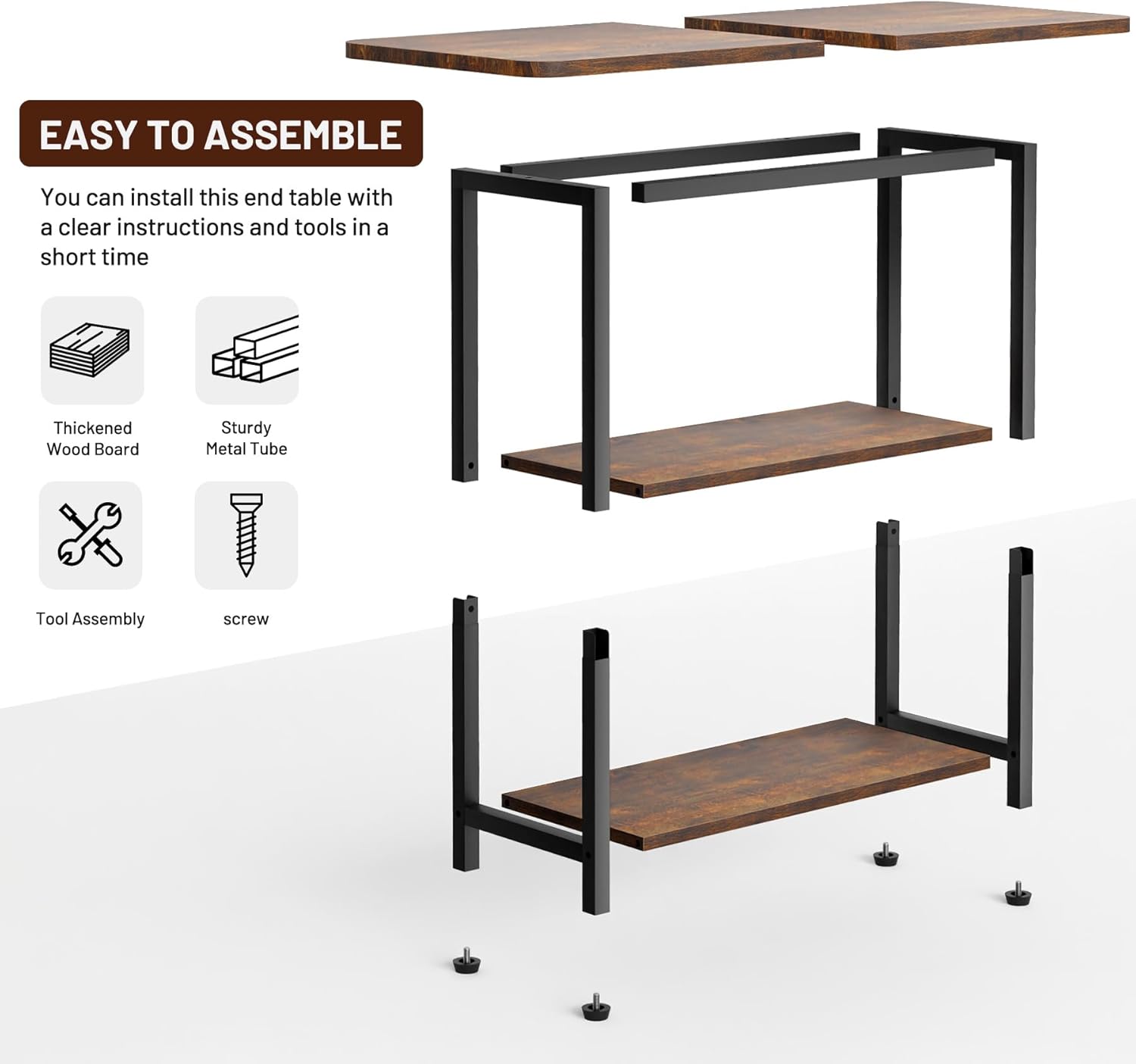 SLEEPING LAMB Side Table for Living Room, 3-Tier End Table for Small Space with Wide Storage Tabletop, Rustic Brown Narrow Nightstand for Bedroom, Sofa Couch