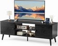 Sweetcrispy TV Stand for 55 60 inch TV, Modern Mid Century Entertainment Center with Storage, Media Console Table 2 Cabinet, Soft Hinge, Handle Door, Wooden Living Room, Office Furniture, Black