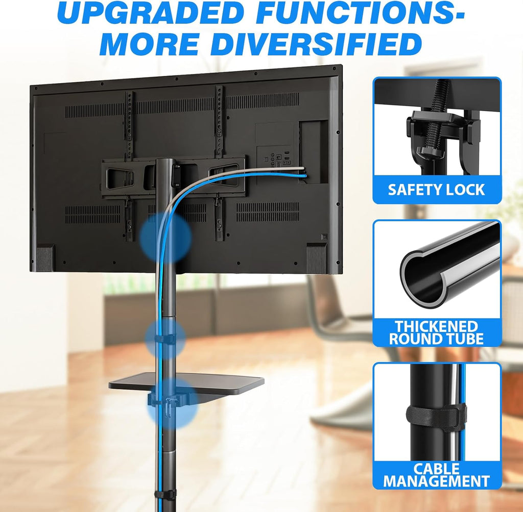 Rfiver Mobile TV Stand for 23-60 Inch LCD LED Flat/Curved Panel Screen TVs up to 88 lbs, Rolling TV Stand with Adjustable Shelf & Tilt, Portable Floor Stand on Wheels for Bedroom, Living Room, Office