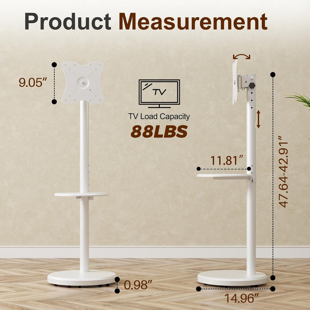 Rolling TV Stand with Wheels for 10-46 Inch Flat Screen TVs Up to 88lbs, Height Adjustable Portable TV Stand with Tilting & Rotating, Mobile TV Cart with with Shelf/Tray, Max VESA 200x200mm