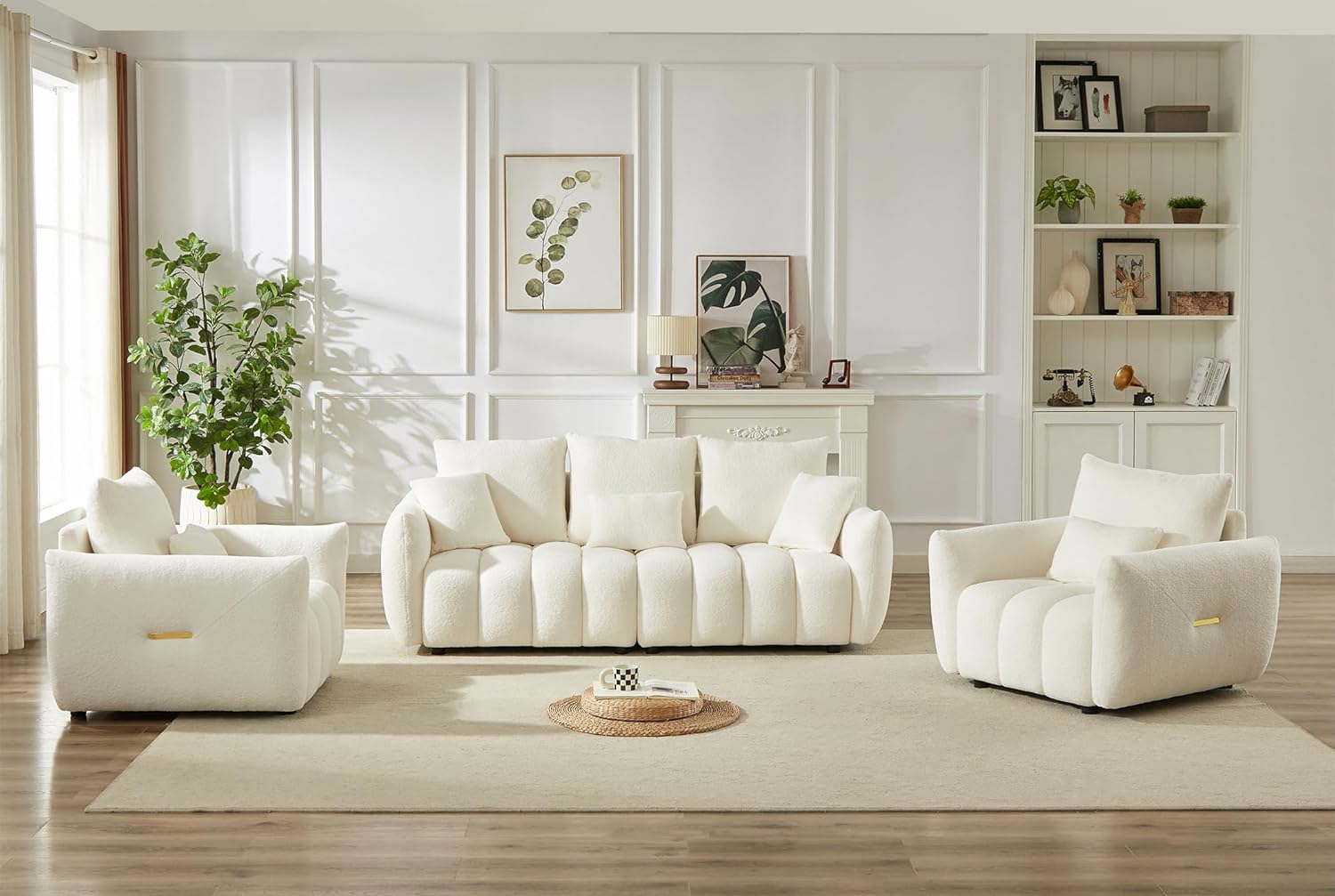 Antetek 78" Modern Sofa Couch, Comfy Deep Seat Teddy Cloud Sofa, Upholstered 3-Seater Boucle Couch, Oversized Loveseat for Living Room, Bedroom, Office, Apartment, Beige