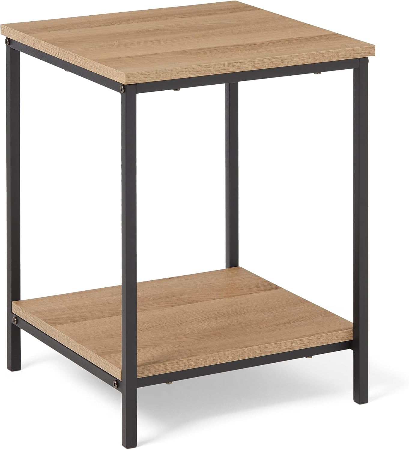 Amazon Basics - End Table with Bottom Shelf, Living Room Side Table, Steel Frame, Wooden Black