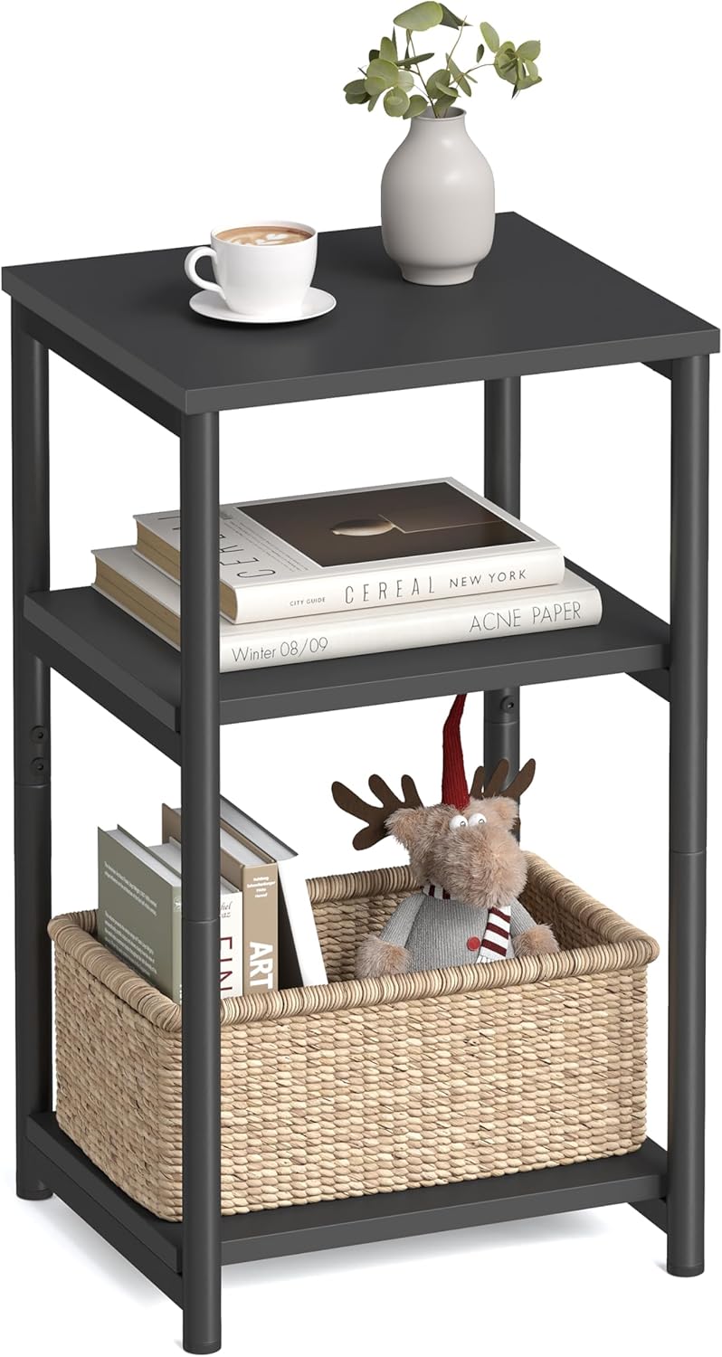 VASAGLE Side Table, Small End Table, Tall Nightstand for Living Room, Bedroom, Office, Bathroom, Greige and Classic Black ULET273B02