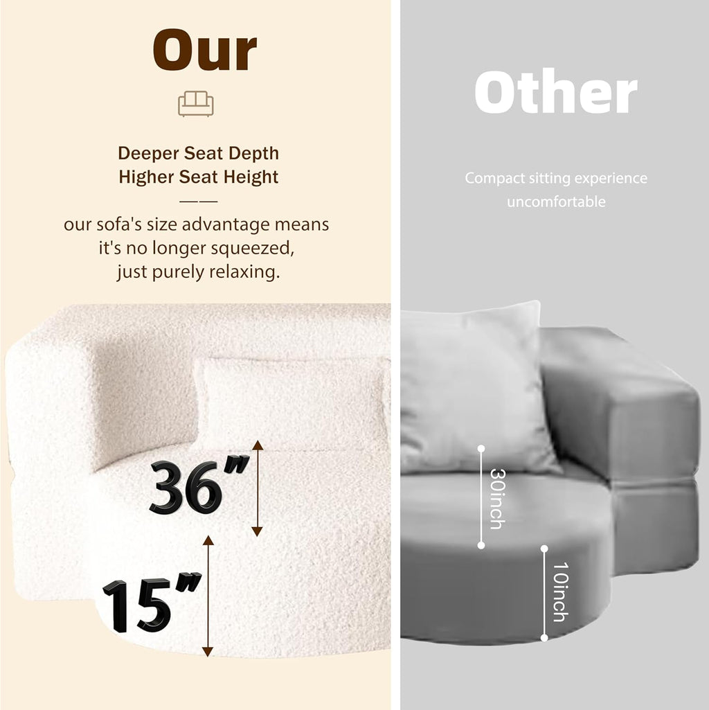 JOYBASE 78in Sofa Couch Convertible Oversized Cloud Loveseat Minimalist Sleeper Sofa Bed for Living Room, Apartment, Office, No Assembly Required (Beige)