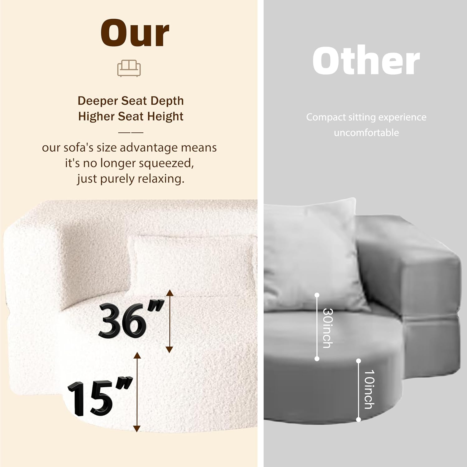 JOYBASE 78in Sofa Couch Convertible Oversized Cloud Loveseat Minimalist Sleeper Sofa Bed for Living Room, Apartment, Office, No Assembly Required (Beige)