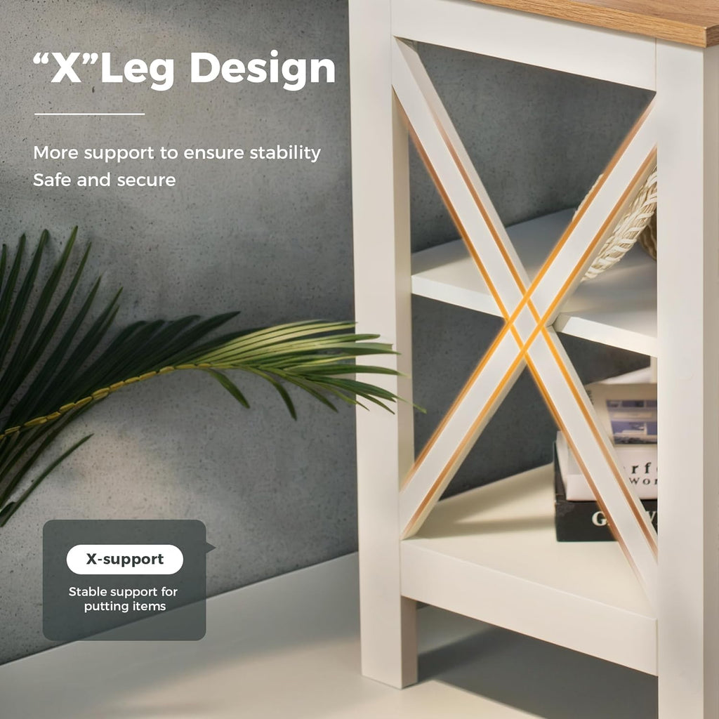 MAISON ARTS End Tables, Farmhouse Nightstand Set of 2, Small Side Table Living Room 3-Tier Modern Bed Side Table Nightstands for Bedroom, Sofa End Tables Set, Ivory White