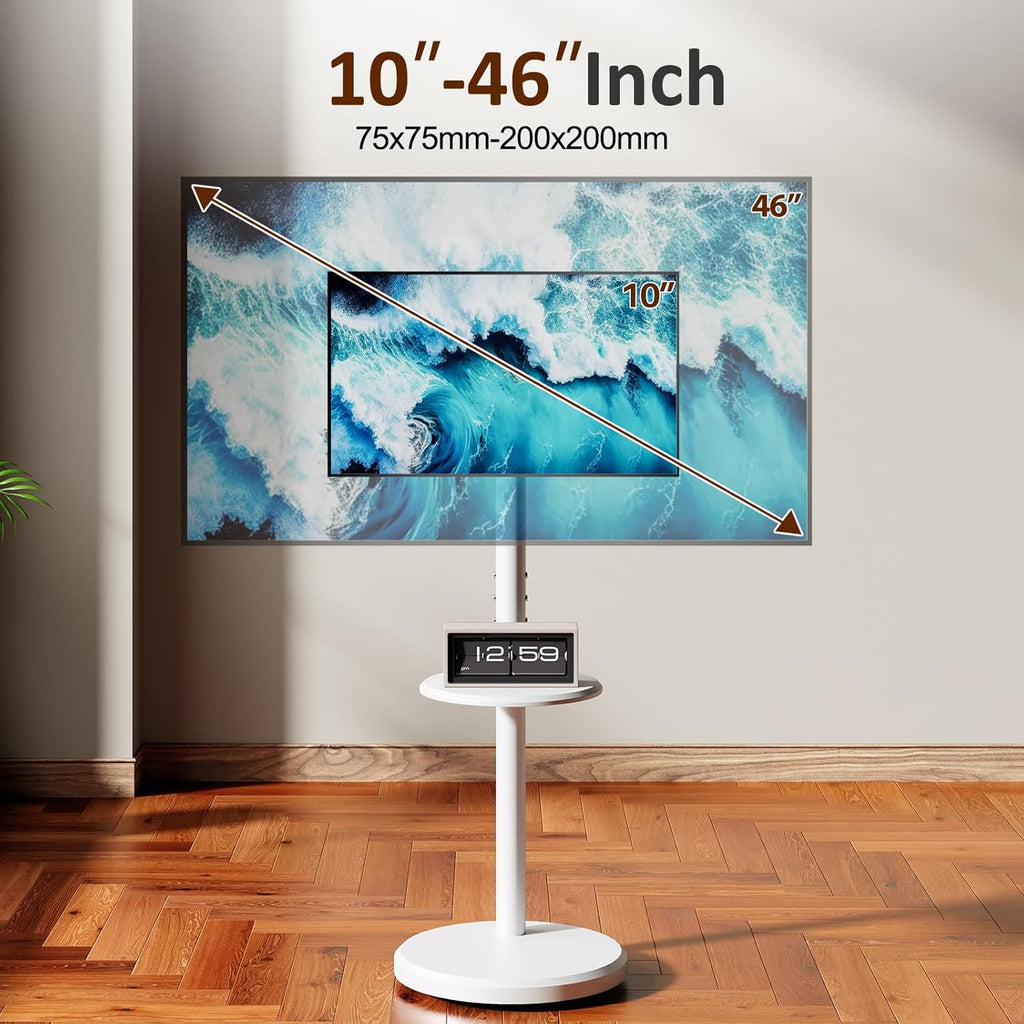 Rolling TV Stand with Wheels for 10-46 Inch Flat Screen TVs Up to 88lbs, Height Adjustable Portable TV Stand with Tilting & Rotating, Mobile TV Cart with with Shelf/Tray, Max VESA 200x200mm