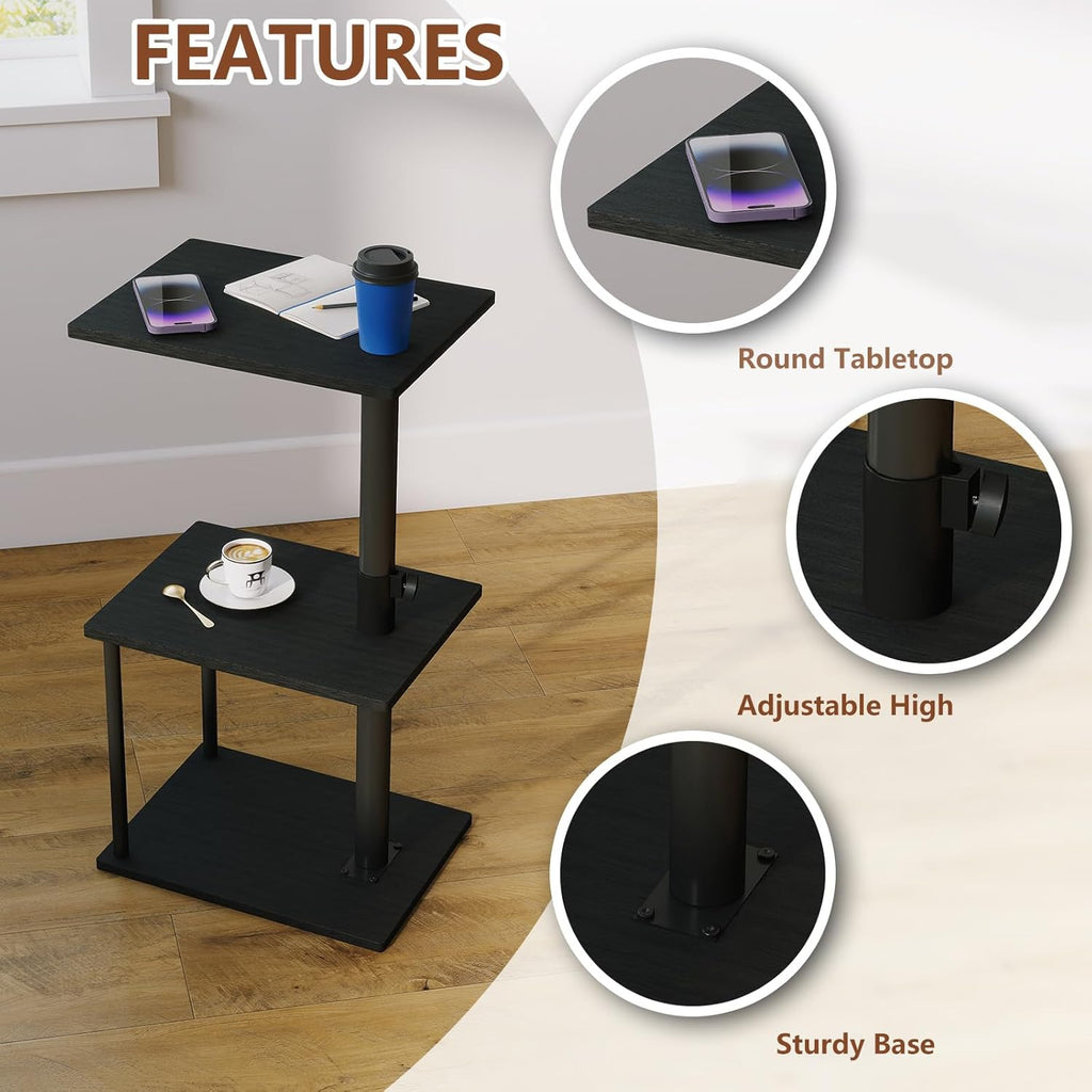 Swivel Side Table for Couch Arm, Adjustable C End Table for Recliner or Bed, Tv Trays with Storage Shelf for Small Spaces Small Nightstand Table for Living Room, Bedroom