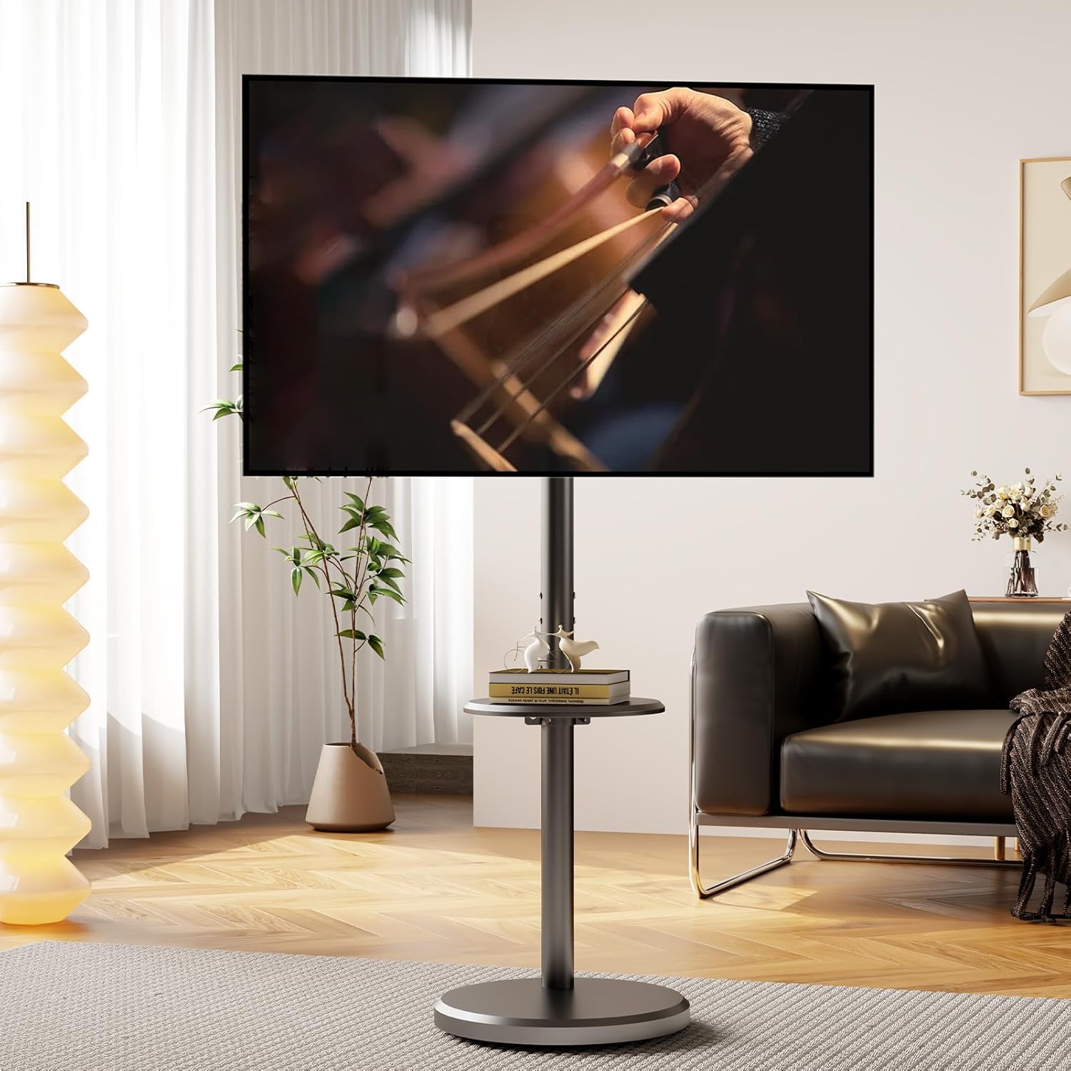 Rolling TV Stand with Wheels for 10-46 Inch Flat Screen TVs Up to 88lbs, Height Adjustable Portable TV Stand with Tilting & Rotating, Mobile TV Cart with with Shelf/Tray, Max VESA 200x200mm