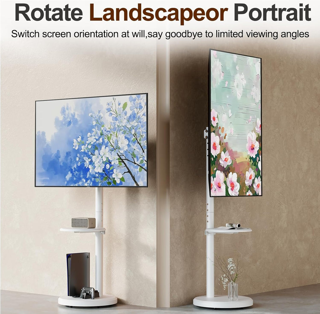 Rolling TV Stand with Wheels for 10-46 Inch Flat Screen TVs Up to 88lbs, Height Adjustable Portable TV Stand with Tilting & Rotating, Mobile TV Cart with with Shelf/Tray, Max VESA 200x200mm