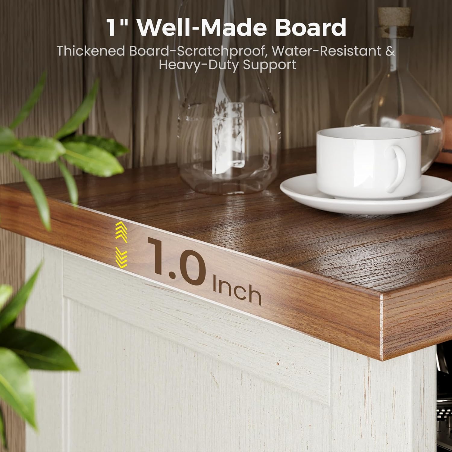 Casaottima TV Stand for 65 Inch TV, Farmhouse Entertainment Center with Power Outlet & LED Light and Storage Cabinets, Console Table and Media Furniture for Living Room Bedroom, White