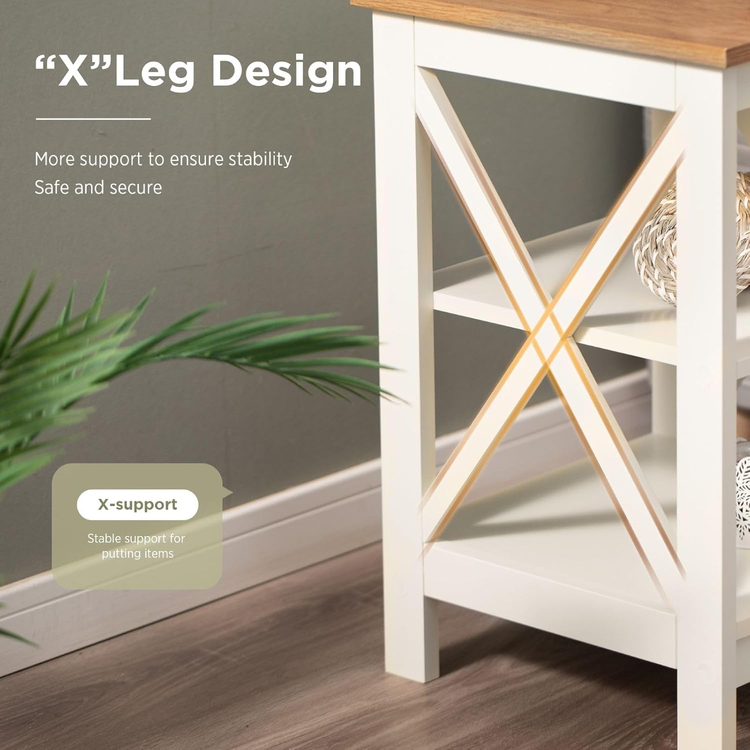 Sophia & William End Tables Bedroom Set of 2, Farmhouse Sofa Side Table with Storage Shelves, Ivory