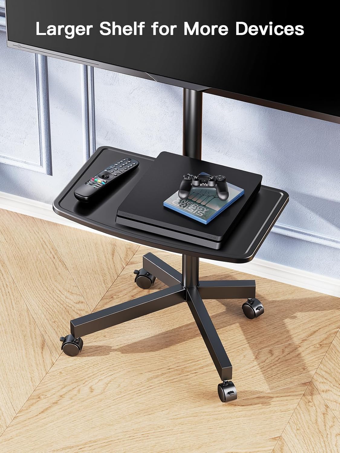 PERLESMITH Rolling TV Stand on Wheels for 23-60 Inch Flat Curved Screen TVs, Mobile TV Cart Height - Adjustable with Shelf/Tray, Portable TV Stand Holds up to 55 lbs, Max VESA 400x400mm, PSTVMC04