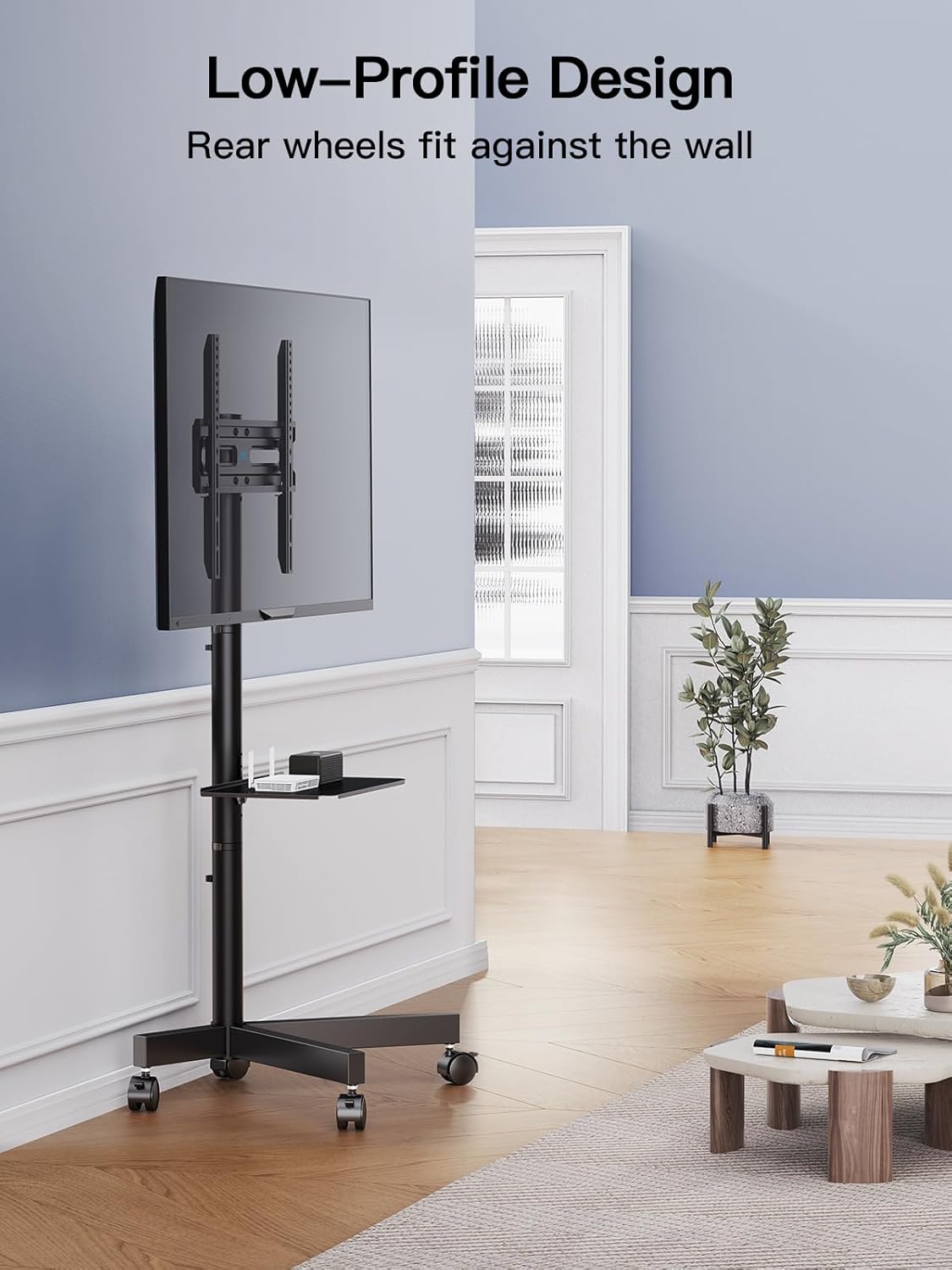 PERLESMITH Rolling TV Stand on Wheels for 23-60 Inch Flat Curved Screen TVs, Mobile TV Cart Height - Adjustable with Shelf/Tray, Portable TV Stand Holds up to 55 lbs, Max VESA 400x400mm, PSTVMC04