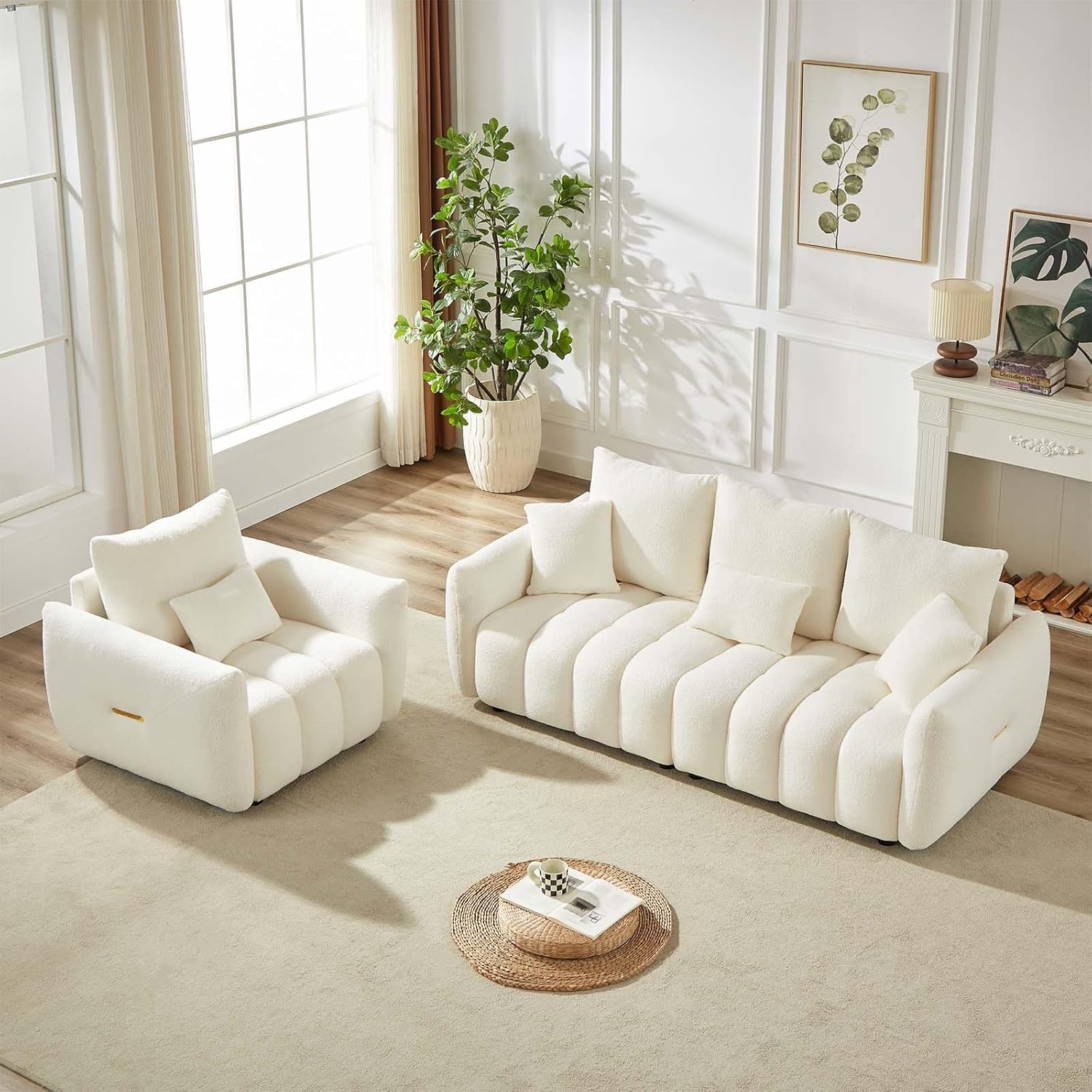 Antetek 78" Modern Sofa Couch, Comfy Deep Seat Teddy Cloud Sofa, Upholstered 3-Seater Boucle Couch, Oversized Loveseat for Living Room, Bedroom, Office, Apartment, Beige