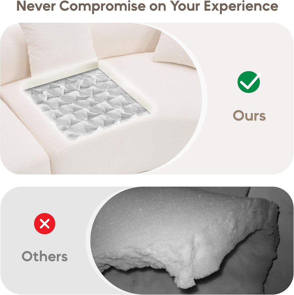 Yoglad 110‘’ Boneless Curved Sofa, Modern Cloud 4-Seater Floor Couch, Minimalist Compression Sofa for Living Room Apartment Studio Office, No Assembly Needed(Chenille, Beige White)