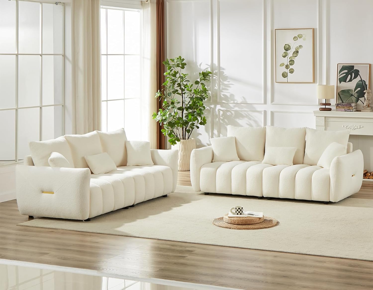 Antetek 78" Modern Sofa Couch, Comfy Deep Seat Teddy Cloud Sofa, Upholstered 3-Seater Boucle Couch, Oversized Loveseat for Living Room, Bedroom, Office, Apartment, Beige