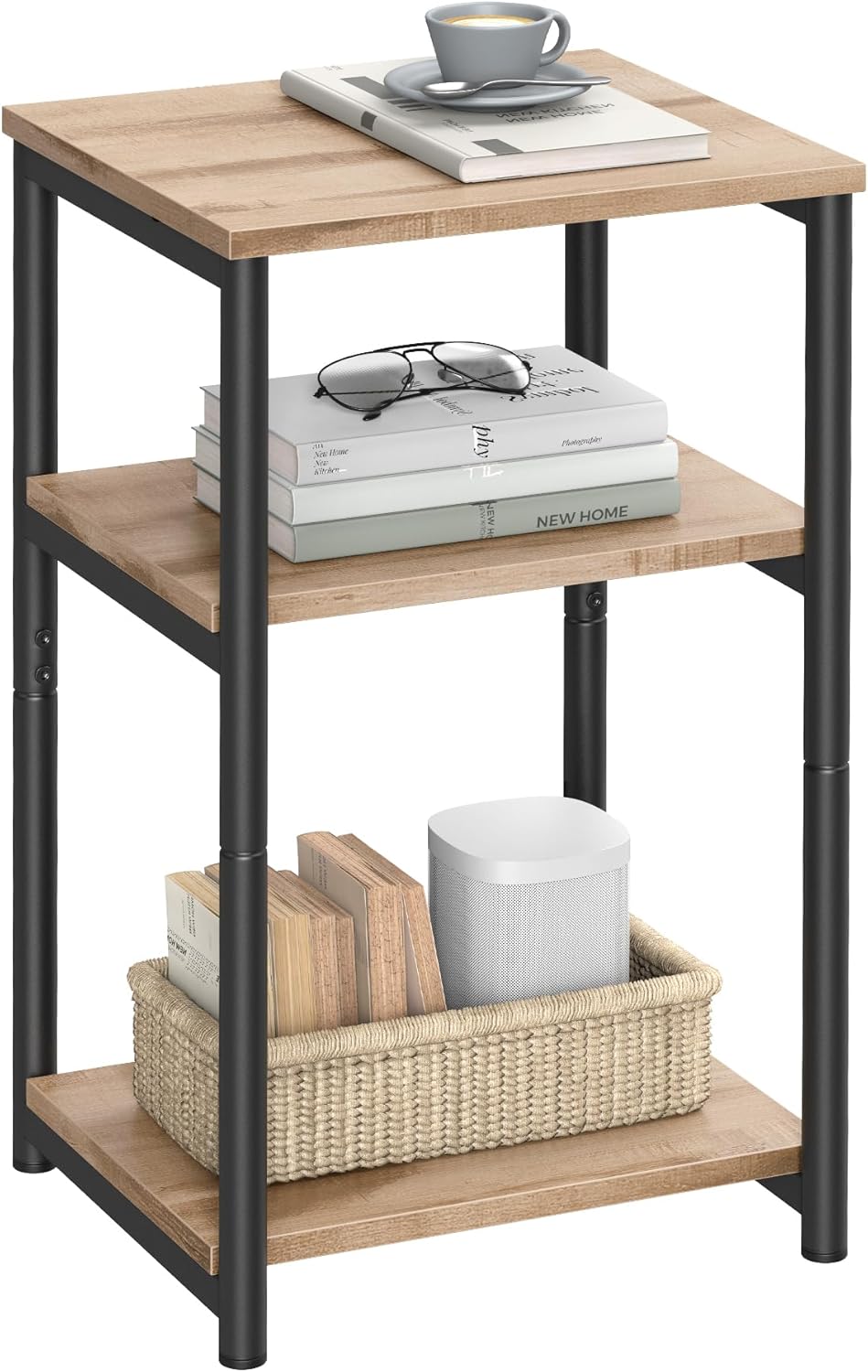 VASAGLE Side Table, Small End Table, Tall Nightstand for Living Room, Bedroom, Office, Bathroom, Greige and Classic Black ULET273B02