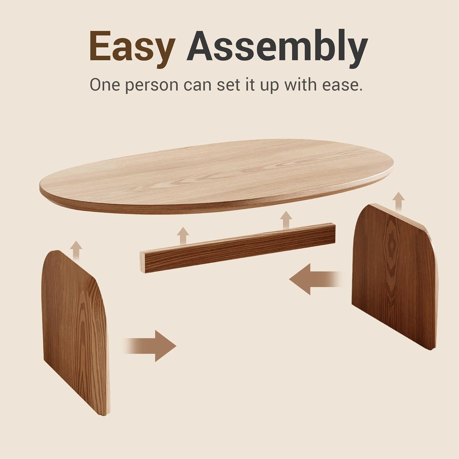 Honyee Modern Oval Coffee Table, Small Coffee Tables for Living Room - Oak Wood Top with Solid Legs, Wooden Center Table Easy Assembly for Living Room &Bedroom,Office, Natural