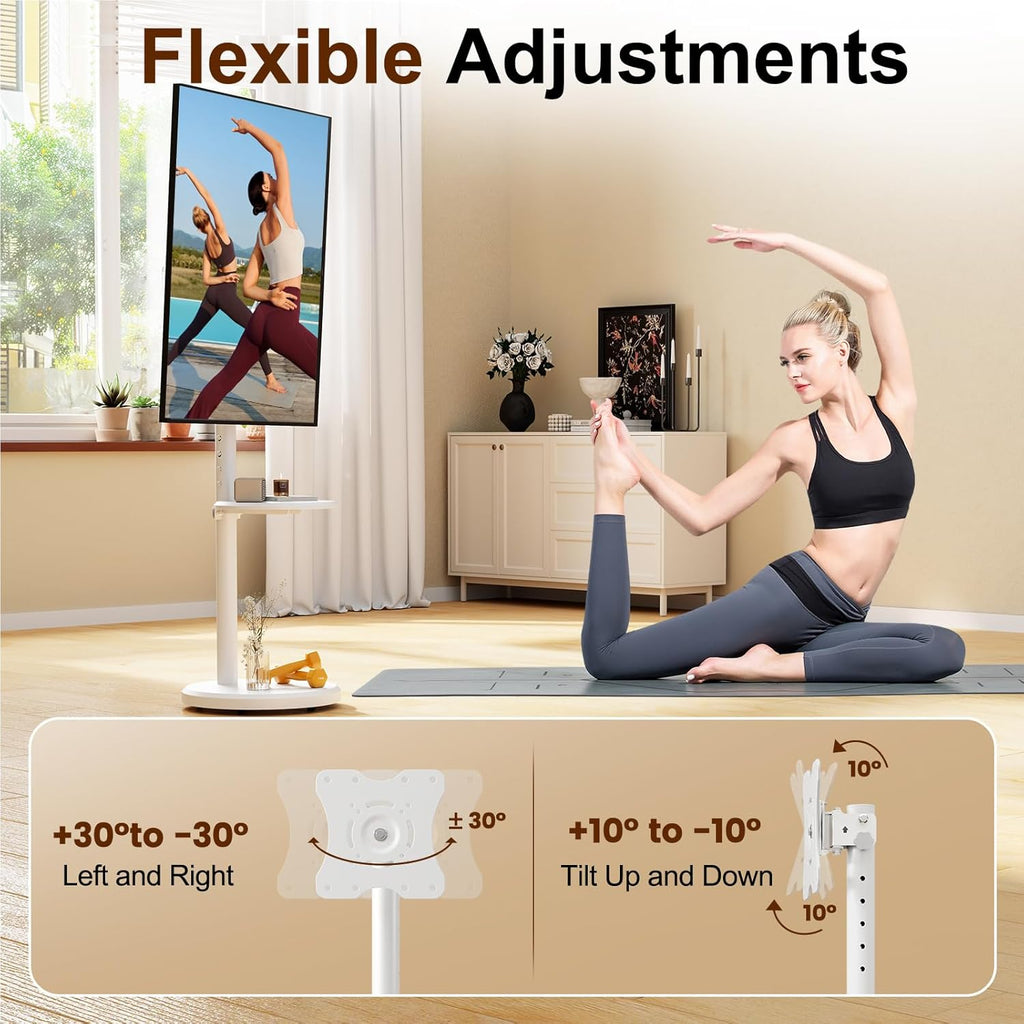 Rolling TV Stand with Wheels for 10-46 Inch Flat Screen TVs Up to 88lbs, Height Adjustable Portable TV Stand with Tilting & Rotating, Mobile TV Cart with with Shelf/Tray, Max VESA 200x200mm