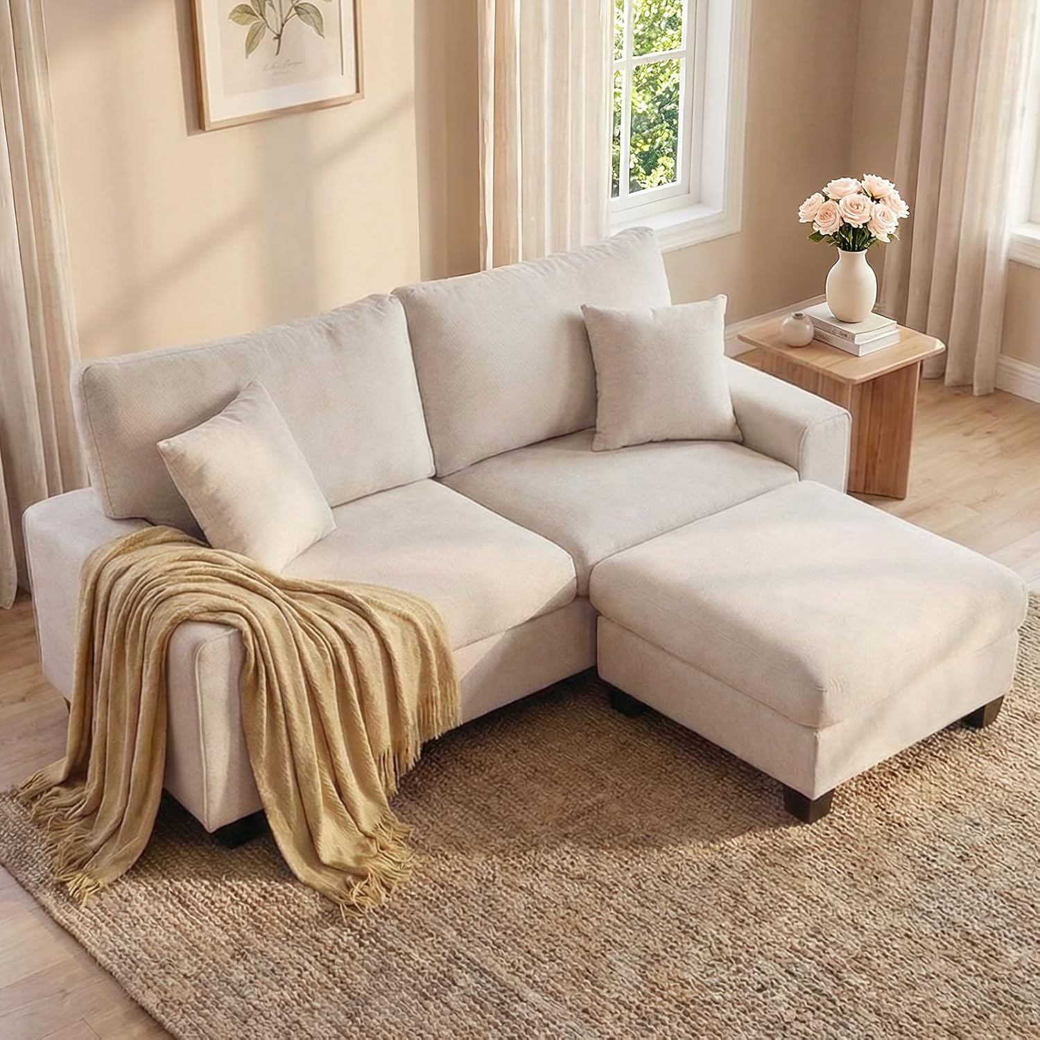 DOPEDIO Modern Loveseat Sofa for Living Room,Chenille Recliner, Removable Cover, Spring Cushions, Solid Wood Frame, Easy Assembly for Small Spaces (71.25inch，Beige)