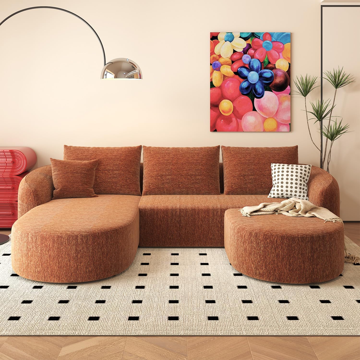 111" Modular Sectional Couches Luxury Modern Curved Back Sofa,Minimalist Comfy L-Shape Boneless Cloud Couch for Living Room Apartment,(Right Facing Chaise,White)