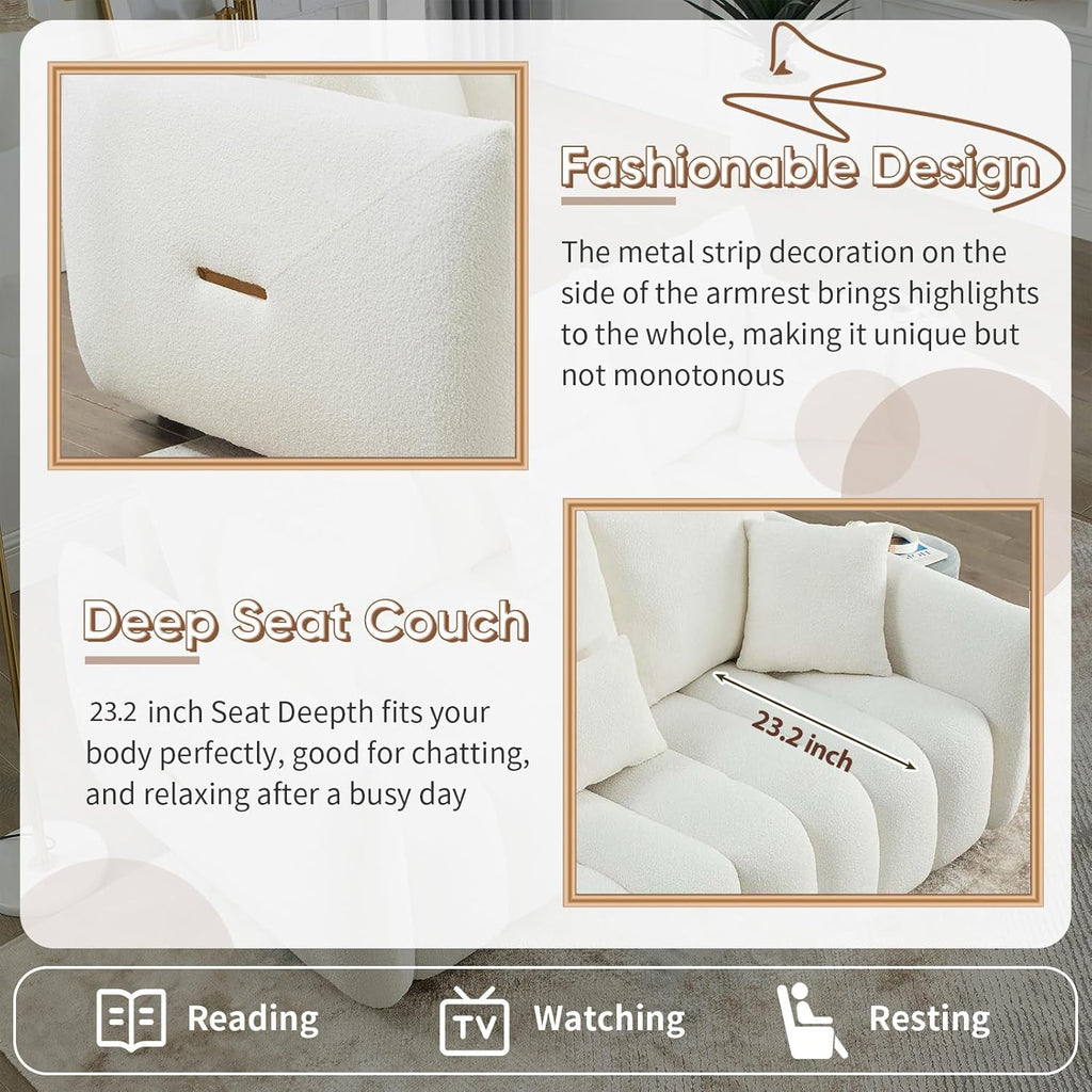 Antetek 78" Modern Sofa Couch, Comfy Deep Seat Teddy Cloud Sofa, Upholstered 3-Seater Boucle Couch, Oversized Loveseat for Living Room, Bedroom, Office, Apartment, Beige