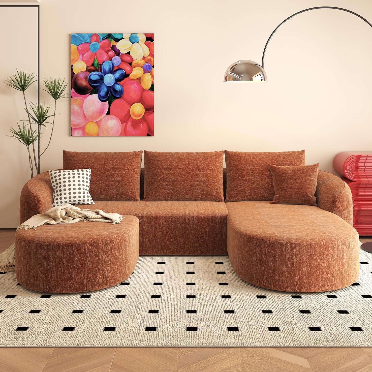 111" Modular Sectional Couches Luxury Modern Curved Back Sofa,Minimalist Comfy L-Shape Boneless Cloud Couch for Living Room Apartment,(Right Facing Chaise,White)