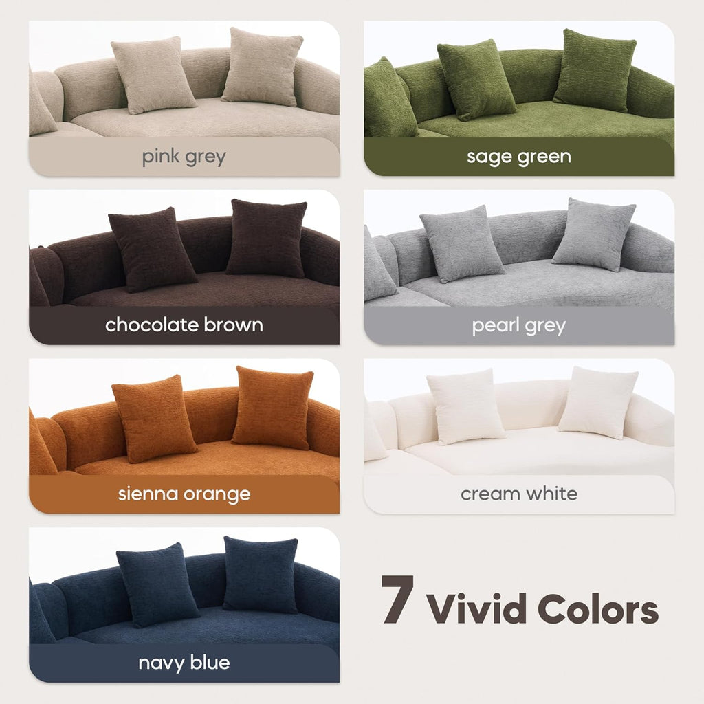 Yoglad 110‘’ Boneless Curved Sofa, Modern Cloud 4-Seater Floor Couch, Minimalist Compression Sofa for Living Room Apartment Studio Office, No Assembly Needed(Chenille, Beige White)