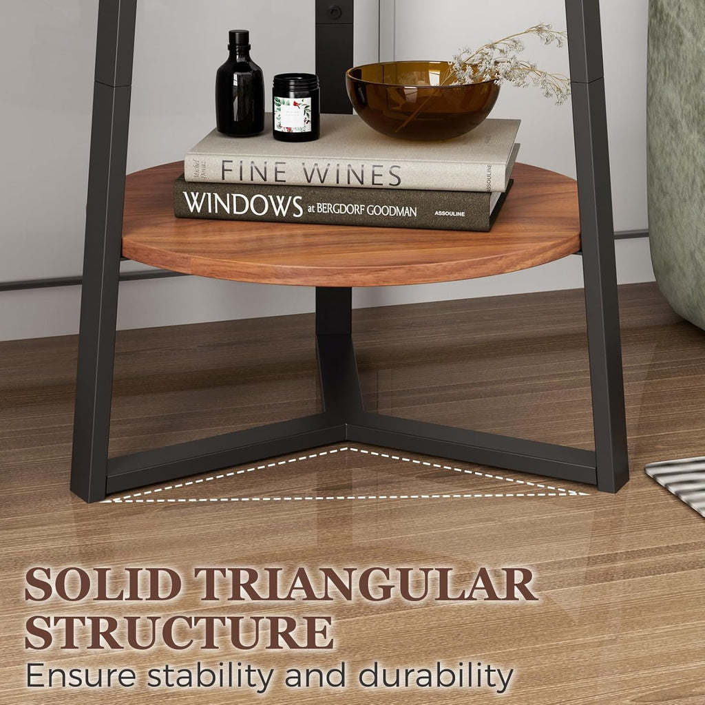 Gadroad Round End Table with Storage Shelf, 2 Tier Farmhouse Side Table Nightstand for Living Room, Bedroom, Wood Tabletop & Black Metal Frame, Brown 15.7 * 15.7 * 23.0inches