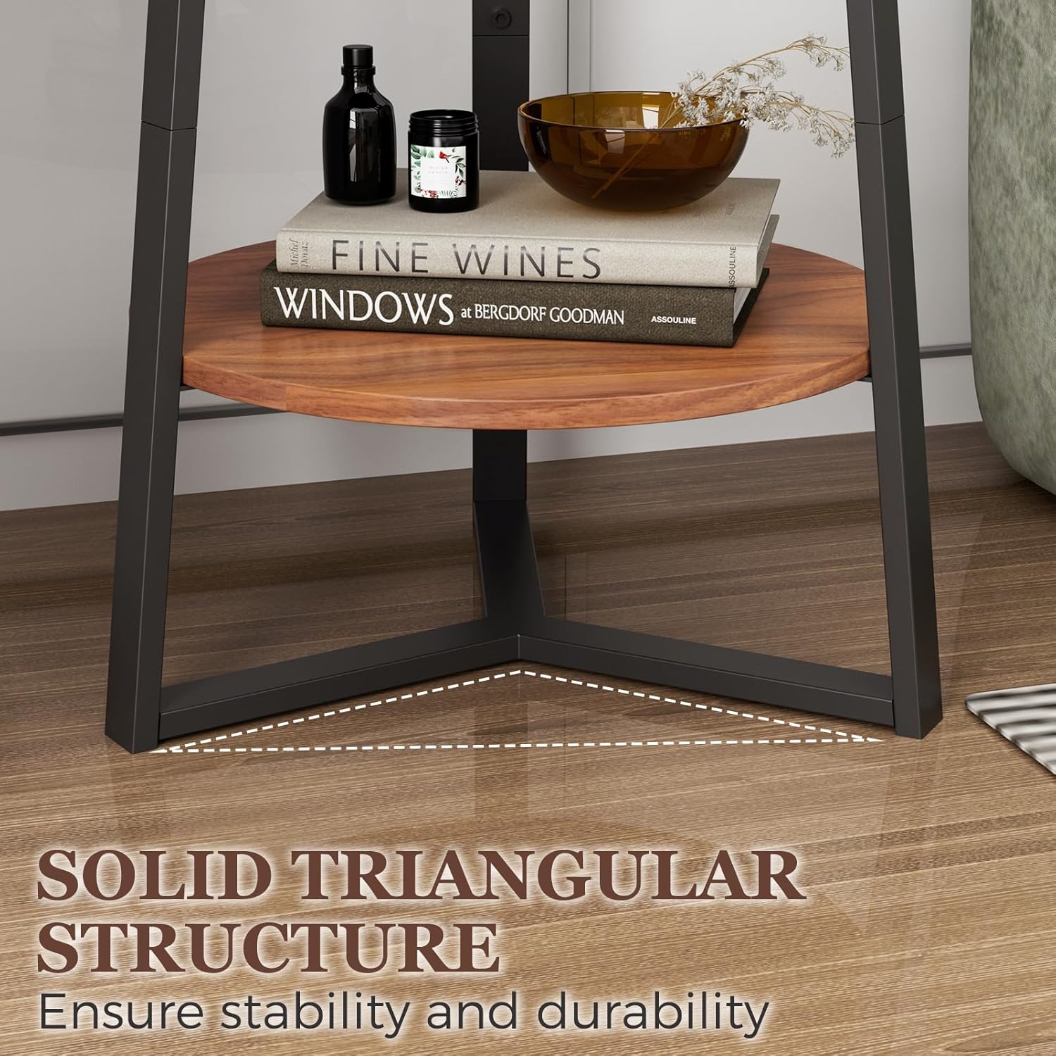 Gadroad Round End Table with Storage Shelf, 2 Tier Farmhouse Side Table Nightstand for Living Room, Bedroom, Wood Tabletop & Black Metal Frame, Brown 15.7 * 15.7 * 23.0inches