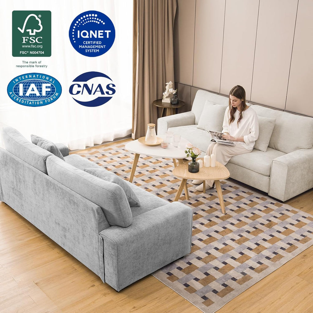 DOPEDIO Modern Loveseat Sofa for Living Room,Chenille Recliner, Removable Cover, Spring Cushions, Solid Wood Frame, Easy Assembly for Small Spaces (71.25inch，Beige)